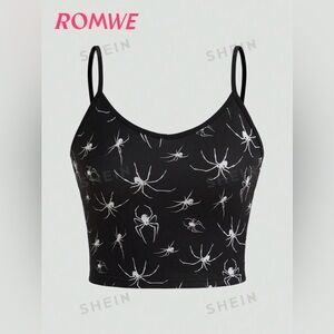 ROMWE Black Spider Print Crop Top